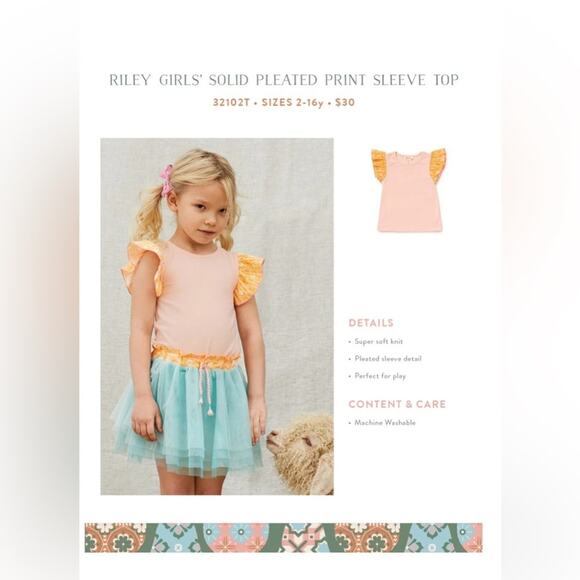 Matilda Jane Riley Solid Pleated Print Sleeve Top size 2 - Picture 2 of 8